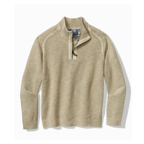 Tommy Bahama Sunbreak Half Zip Sweater Warm Mist NWT Retail $158 Size XXL / TTG - Picture 1 of 12